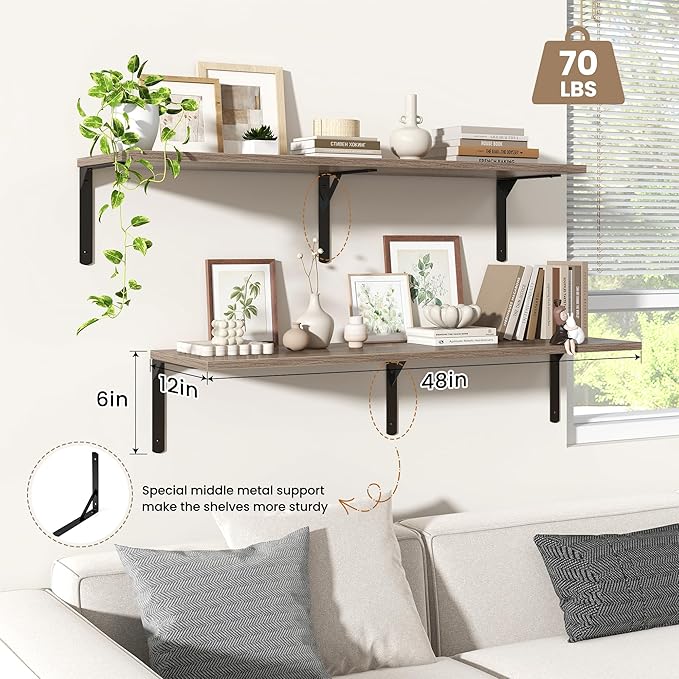 Fun Memories Floating Shelves for Wall, 12 Inch Deep Floating Shelves Set of 2