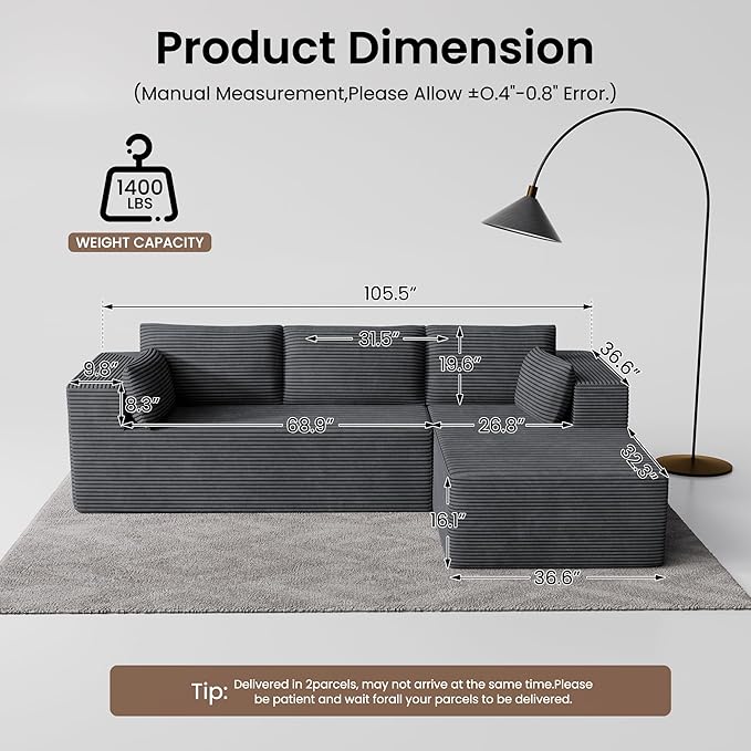 106" Cloud Sectional Boneless Couches