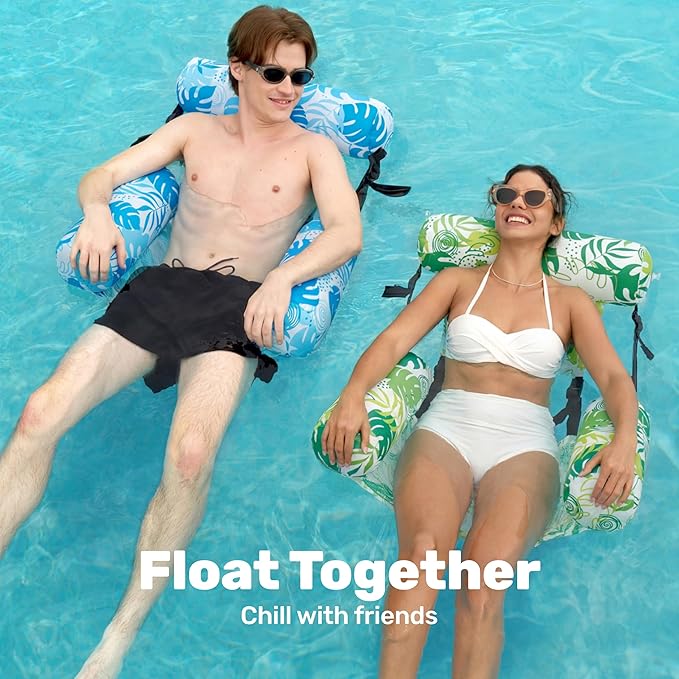 SLOOSH Inflatable Pool Floats Adult, 2 Packs Floating Lounge Chairs, Blow up