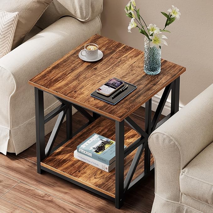 GreenForest End Table with 2-Tier Storage Shelf, 19.7 inch Side Table