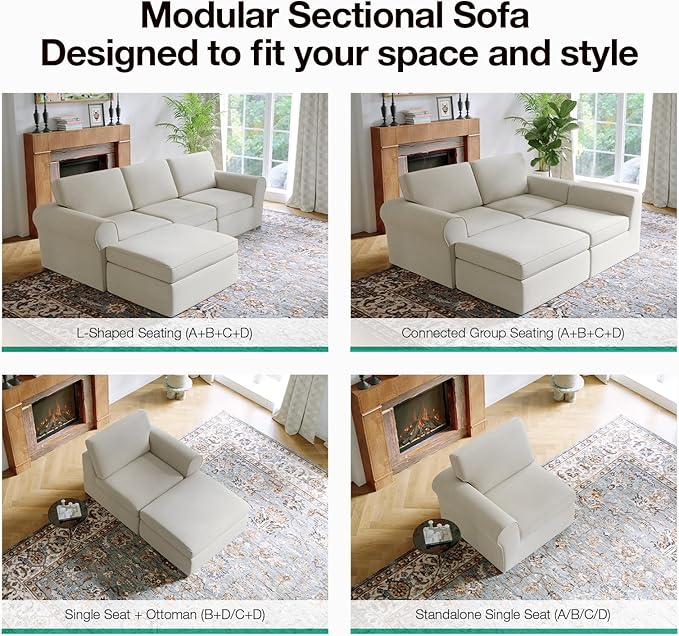 Novilla 138" Modular Sectional Sofa, Modular Sectional Couches