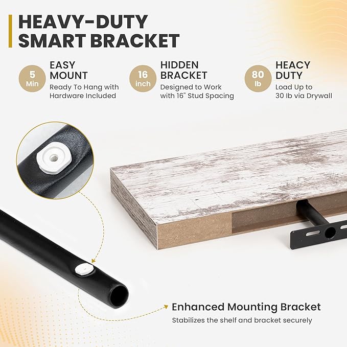 Acovy 48 Inch Floating Shelves, 9.3" Deep Floating Shelf Wall Mounted, Rustic