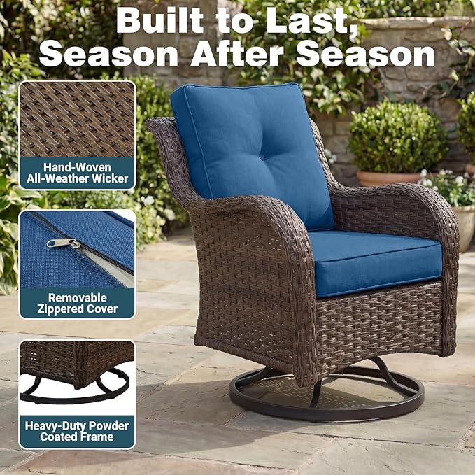 Patio Furniture Set, High Back Swivel Chairs, Weather Resistant Olefin Fabric