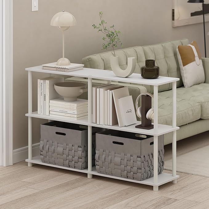 Furinno Turn-N-Tube Storage Shelves, 3-Tier 47.4 Wide Book Shelf, Corner Shelf