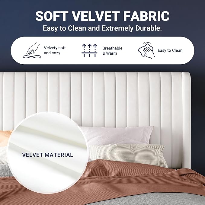 Allewie King Size Velvet Bed Frame/Vertical Channel Tufted Wingback