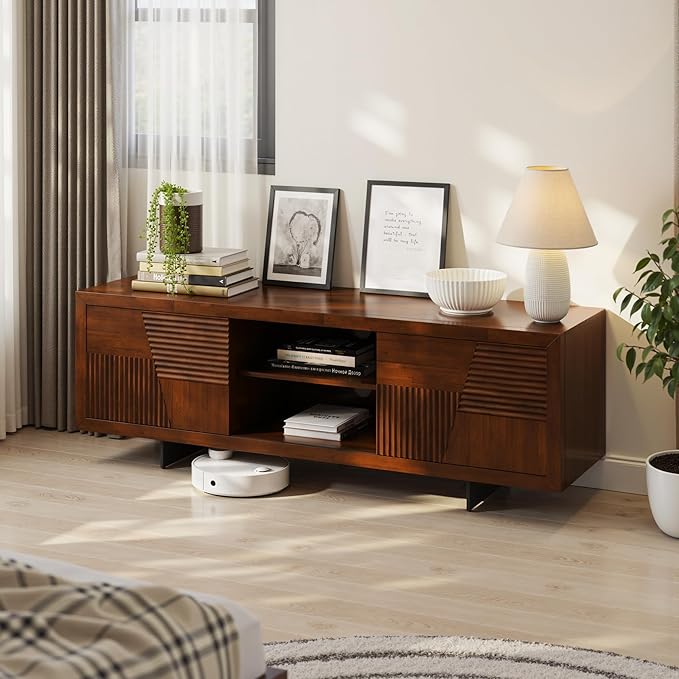 Trapeze TV Stand for Living Room – Wooden Media Console