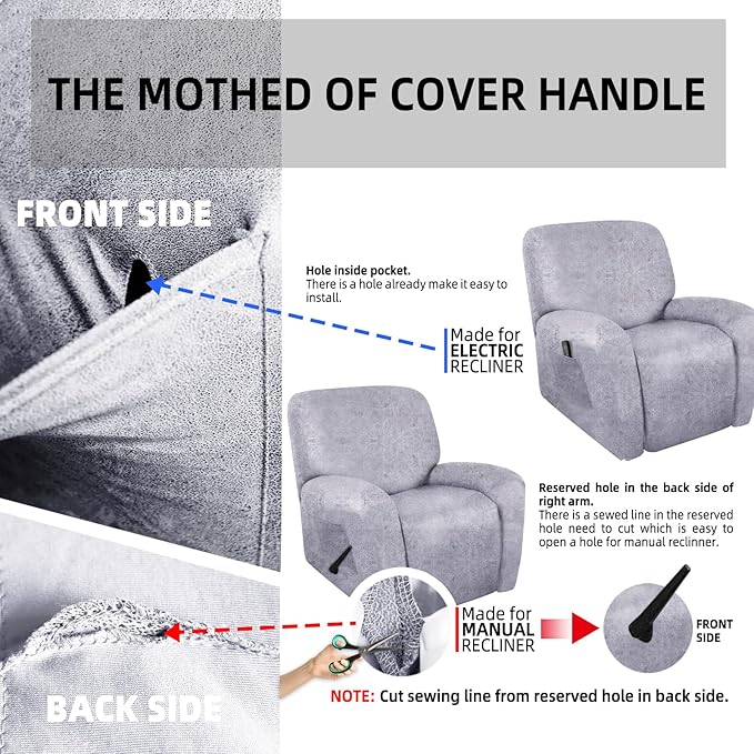 ANARACHON Recliner Chair Covers Leather Like, 4 Pieces Recliner Cover