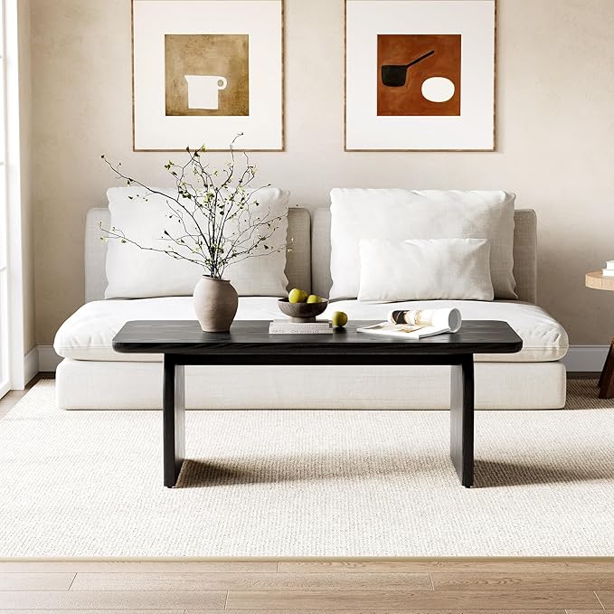 LITTLE TREE Farmhouse Coffee Table, 47 Inches Wooden Center Tables