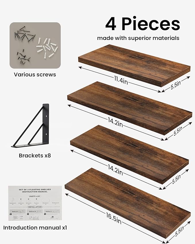 BAYKA Wall Shelves for Bathroom Decor, Floating Wall Shelves for Living Room
