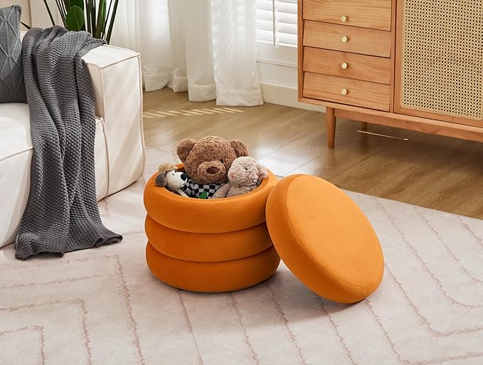 Flouki 19.5" Storage Ottoman Round, Vanity Stools