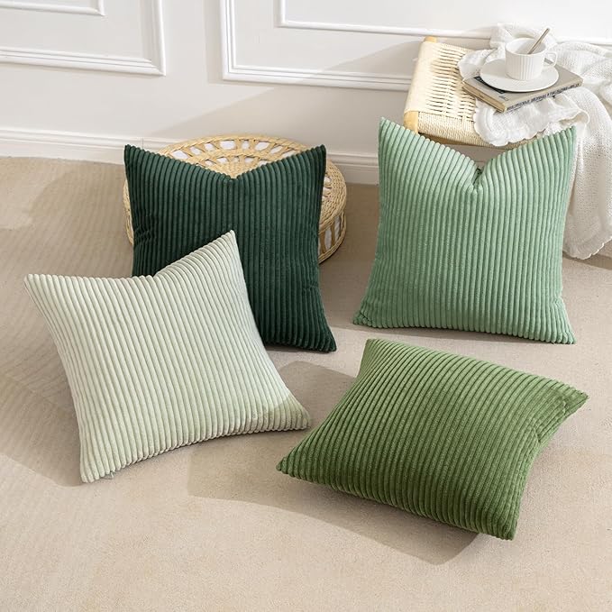 MIULEE Boho Farmhouse Sage Green Throw Pillow Covers 16x16 Inch Set of 4