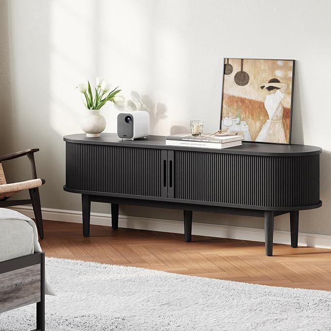 LINSY HOME 58" Fluted TV Stand for TVs up to 65 Inch, Mid Century Modern
