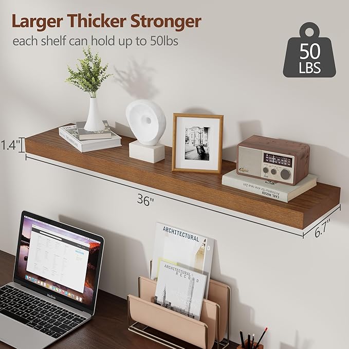 fuqing Rustic Floating Shelves for Wall, 36 Inch Floating Shelves Set of 2