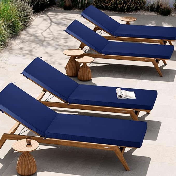 Outdoor Chaise Lounge Cushion Set of 2, Fadesafe Water-Repellent Lounge Deck
