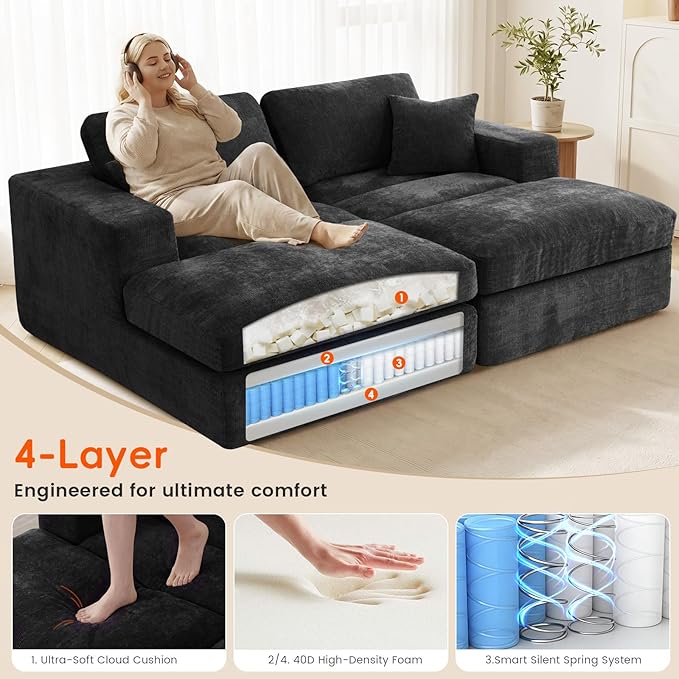 80.7" Oversized Double Chaise Lounge Chair Indoor, Cloud Boneless Sleeper Sofa
