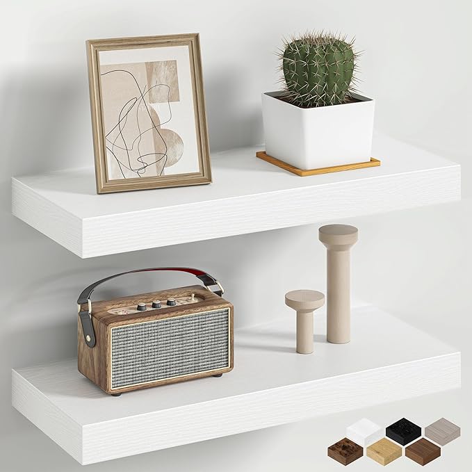 Fun Memories 16 Inch Floating Shelves Wall-Mounted, Engineered Wood Wall Shelves