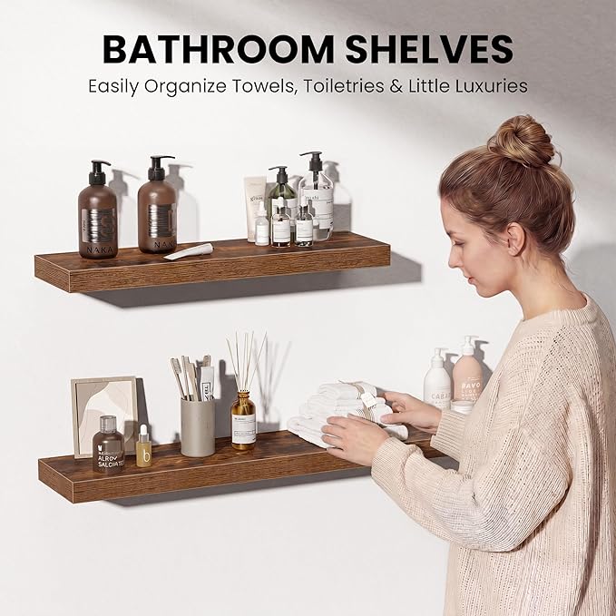 Fun Memories 16 Inch Floating Shelves Wall-Mounted, Engineered Wood Wall Shelves