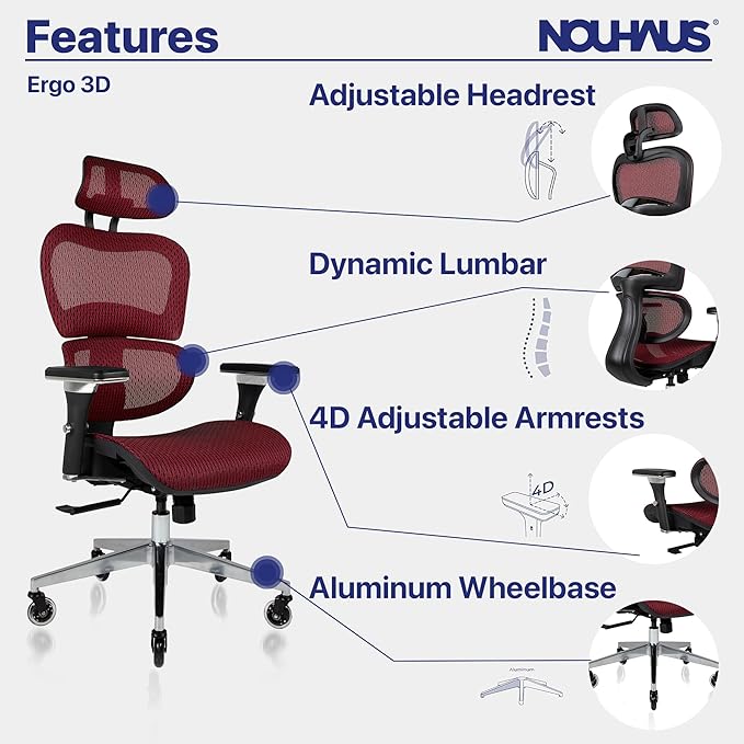 Nouhaus Ergo3D Ergonomic Office Chair Lumbar Support Mesh Office Chair