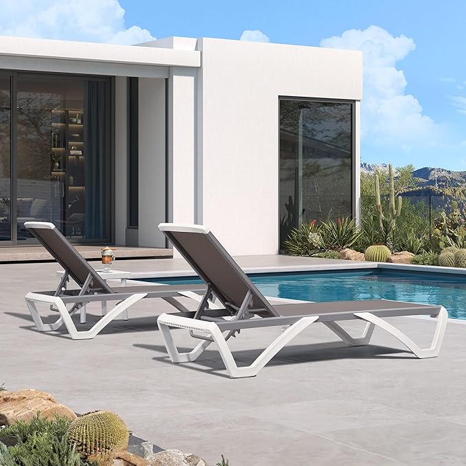 PURPLE LEAF Patio Chaise Lounge Chair Set of 3 Outside Aluminum Plastic