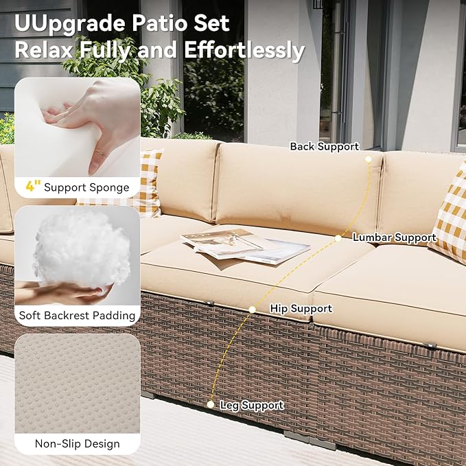 Aoxun Patio Furniture Set with Fire Pit Table, 12 Piece Outdoor Sectional Sofas