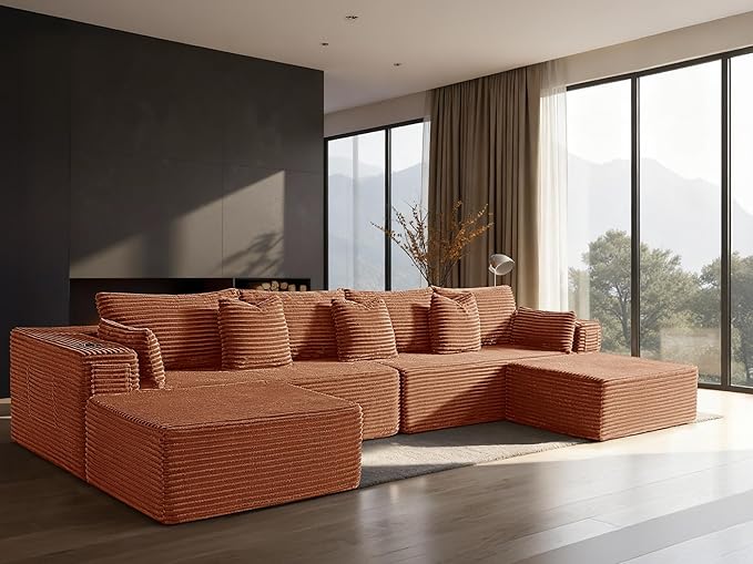 138" Cloud Sectional Couch, Comfort U Shaped Sofa