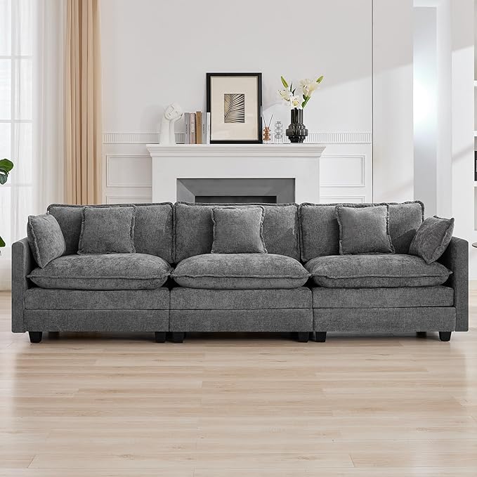 111'' Sectional Cloud Deep Seat Couch, Modern Comfy Chenille Modular Sectional