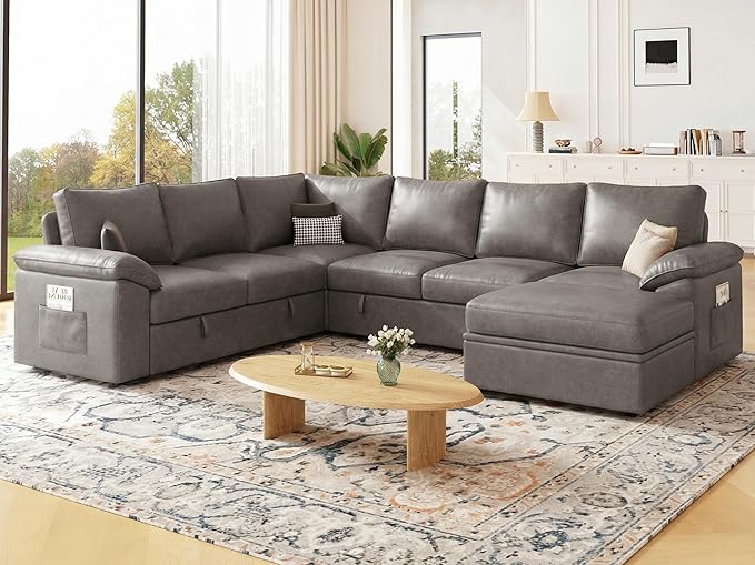 108 Inch Faux Leather Modular Sectional Sofa