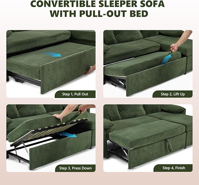 VINGLI Green Convertible Futon Sofa Bed, Sleeper Sofa