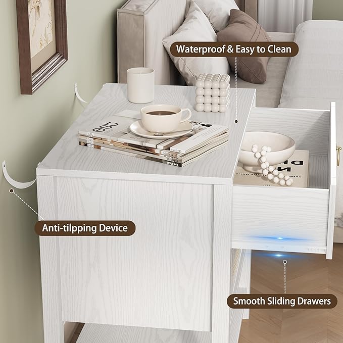 Xixini Nightstand Set of 2, Rattan Boho Bedside Table