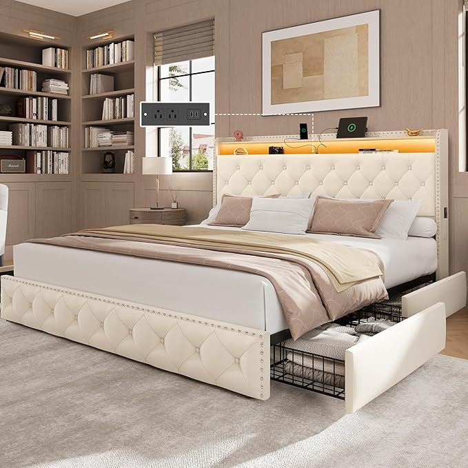 LARMACE Bed Frame King Size Platform Upholstered Bed Frame