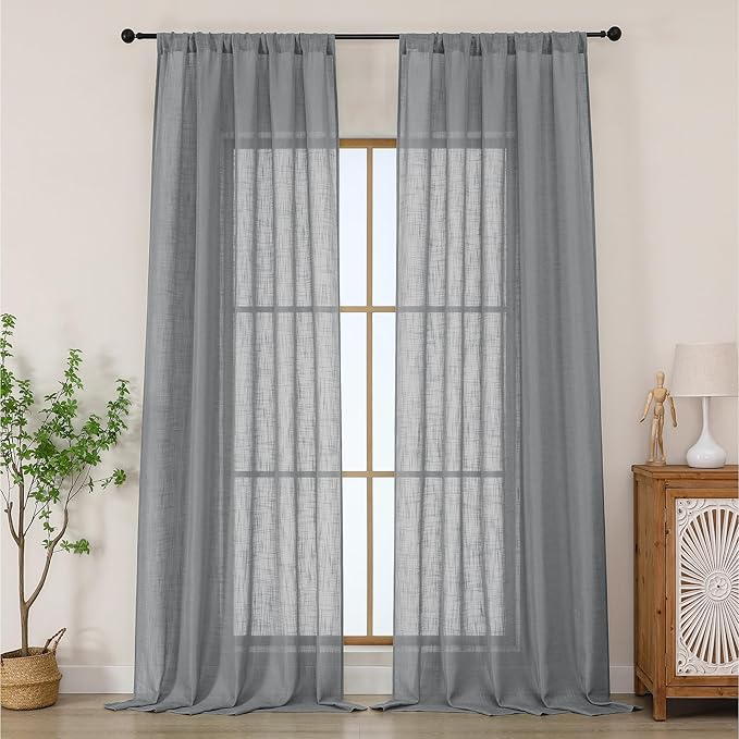 Chyhomenyc Extra Long Charcoal Grey Semi Sheer Curtains 108 Inches Long 2
