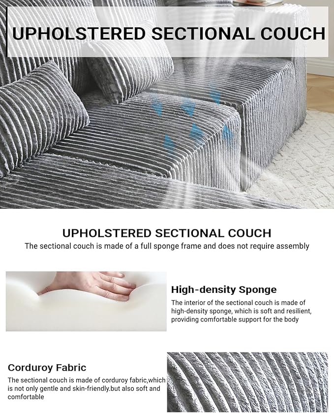 110” Modular Sectional Sofa, Cloud Sectional Couch