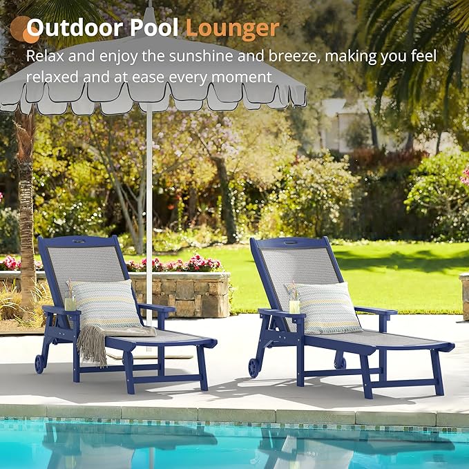 LUE BONA Chaise Lounge Chair Outdoor Set of 4, HDPS and HDPE Wicker Material