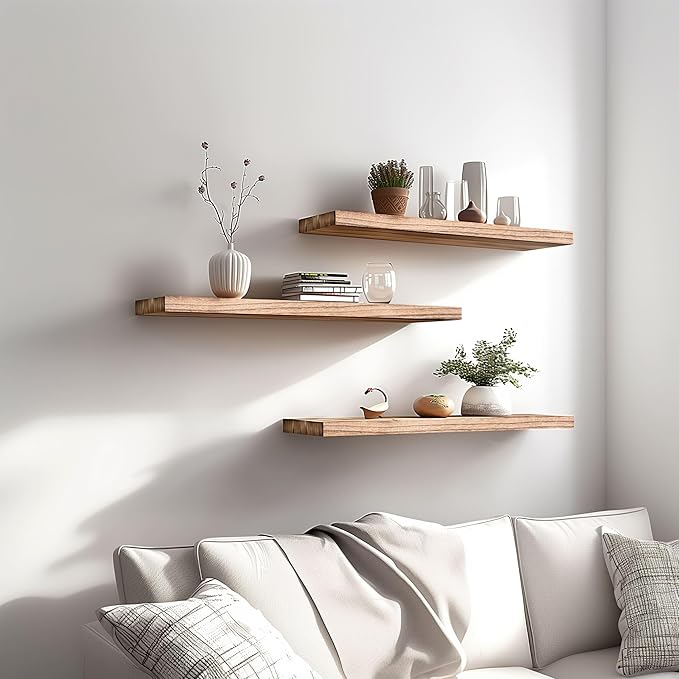 YYWUOJJ Wood Floating Shelves for Wall Decor, Rustic Wall Shelves for Bedroom