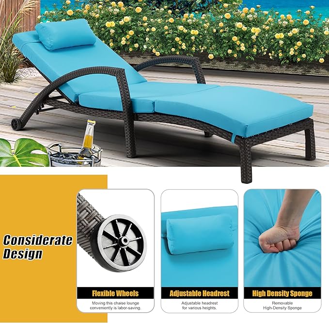 HOMREST Outside Chaise Lounge Chairs Set of 2, Adjustable 5 Position Outdoor PE