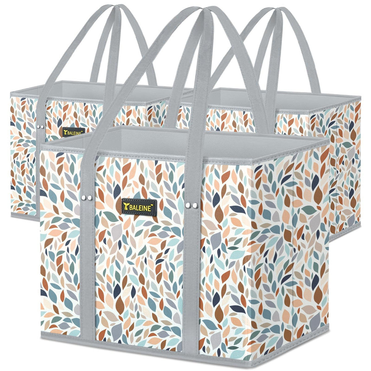 BALEINE 3Pk Reusable Grocery Bags, Foldable Shopping Bags for Groceries with Reinforced Bottom & Handles (Mosaic)