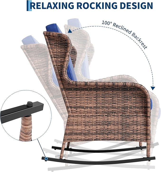 Garvee Outdoor Wicker Rocking Chair, 1 Piece Outdoor Rocking Chair, All Weather