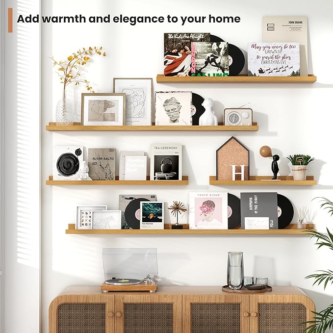 Fun Memories Picture Ledge Shelves Set of 4, 32 Inch Rustic Wall Mounted