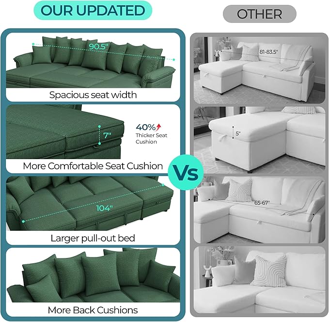 LINSY HOME Oversized Sectional Sleeper Sofa