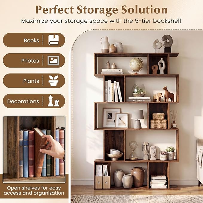 Giantex 5-Tier Bookshelves Set of 2, 10-Cube Geometric Bookcase
