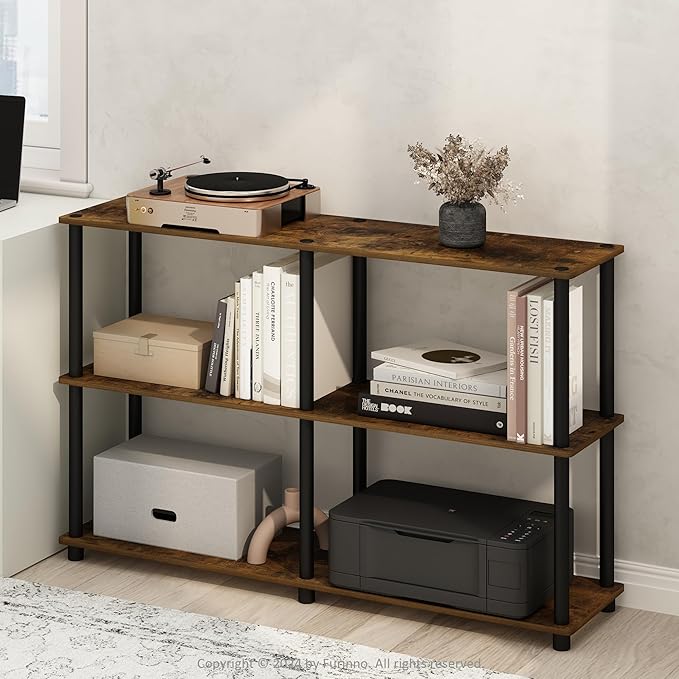 Furinno Turn-N-Tube Storage Shelves, 3-Tier 47.4 Wide Book Shelf, Corner Shelf