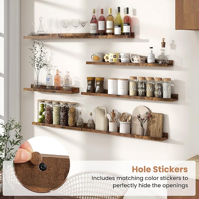 Fun Memories Picture Ledge Shelves Set of 2, 32 Inch Rustic Wall Mounted