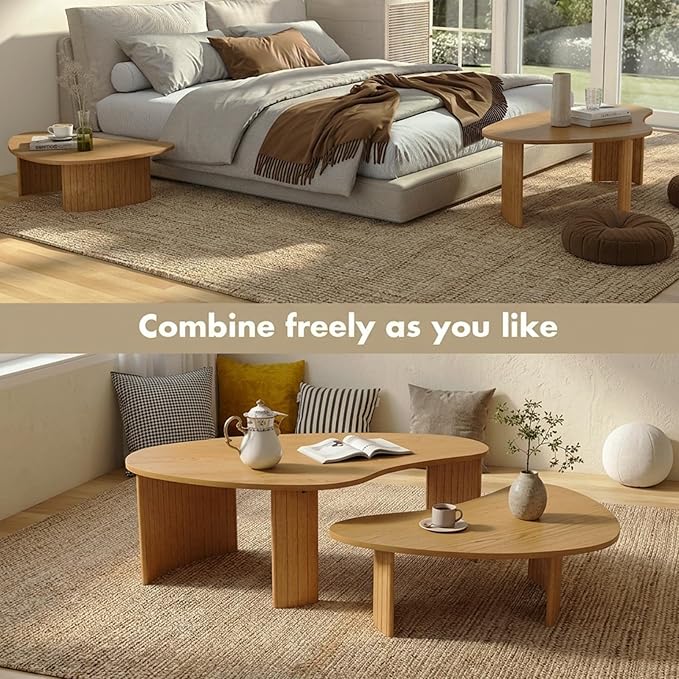 Nesting Coffee Tables Set of 2 – Cloud/Mango Shaped Ash Veneer Top