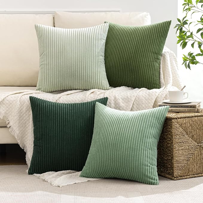 MIULEE Boho Farmhouse Sage Green Throw Pillow Covers 20x20 Inch Set of 4