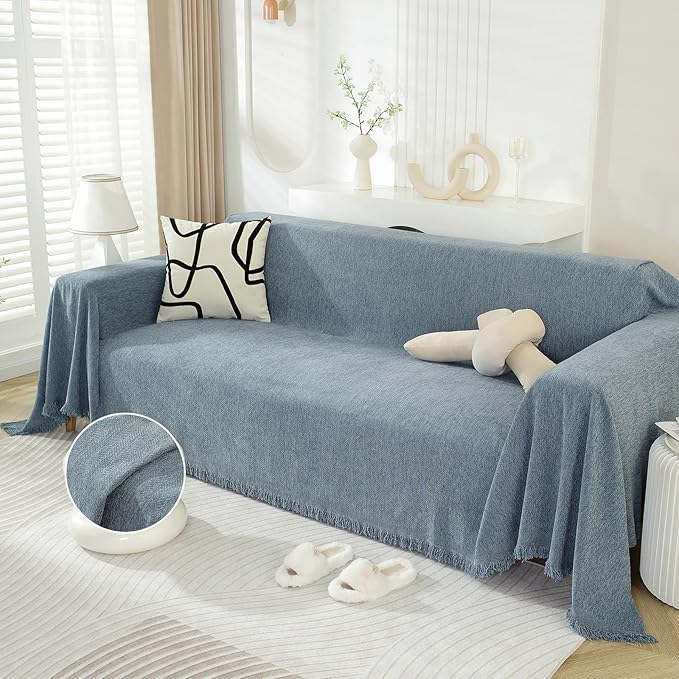 DREAMINGO Modern Minimalism Couch Cover Pets Loveseat Protector Greyish Blue