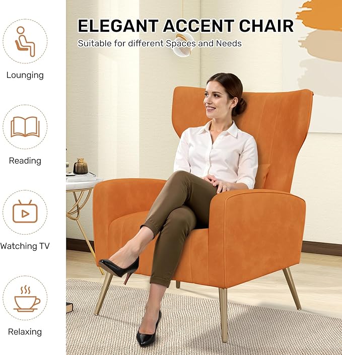 Nebuaegis Orange Velvet Accent Chair Set of 4, Wingback Chair