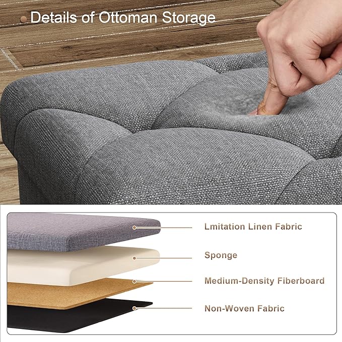 15'' W Storage Ottoman Bench, Folding Storage Bench Ottoman,
