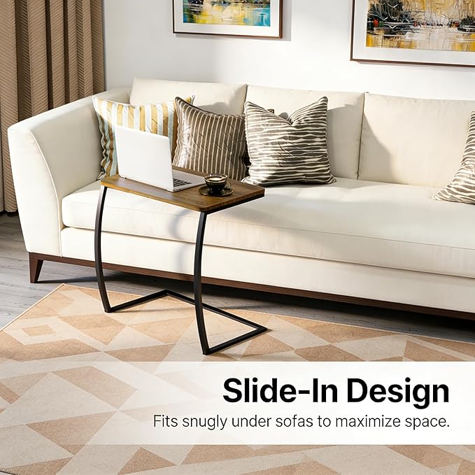 SRIWATANA Side Table, End Table, Vintage C-Shaped Couch Table