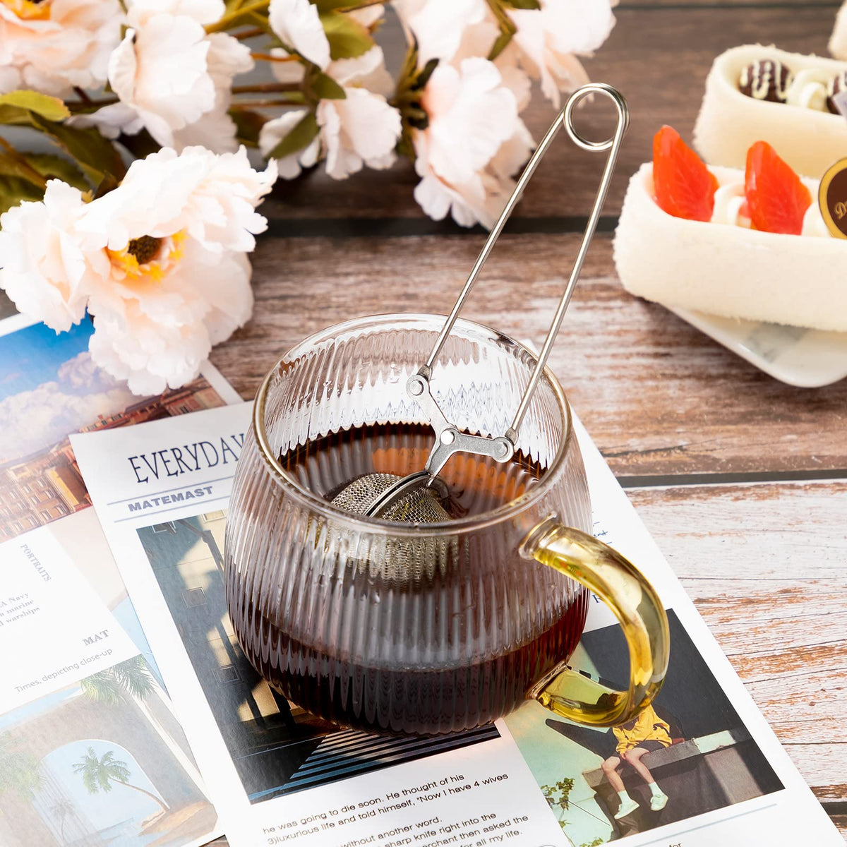 Yinder Loose Leaf Tea Infuser Stainless Steel Mesh Snap Tea Ball Strainers with Handle Metal(Silver)