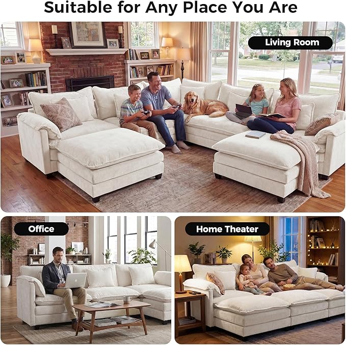 ELUCHANG 150" Oversized V-Shaped Cloud Couch Modular Sectional Sofa